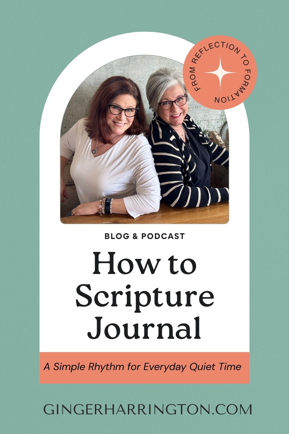 Ginger Harrington and Larissa Traquair promoting blog and podcast episode “How to Scripture Journal: A Simple Rhythm for Everyday Quiet Time.”