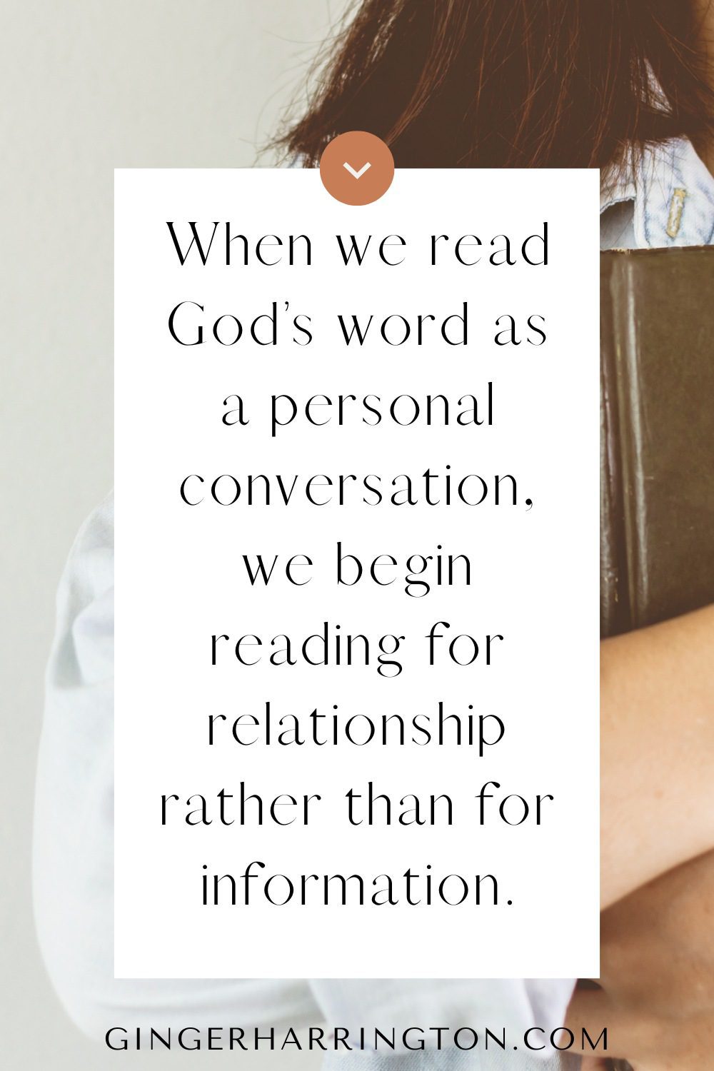 Partial shot of woman holding Bible is background for a quote on reading scripture as conversation with God