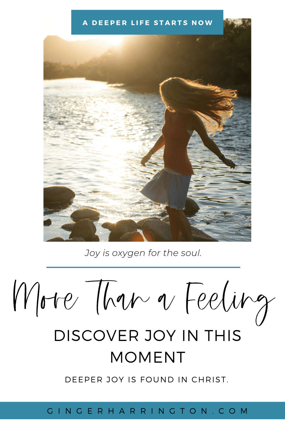 Girl skipping at the water's edge demonstrates blog post on joy and joyful moments.