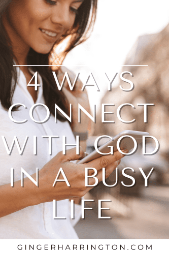 Woman looking at phone illustrates the title of blog post on making time with God in a busy life.
