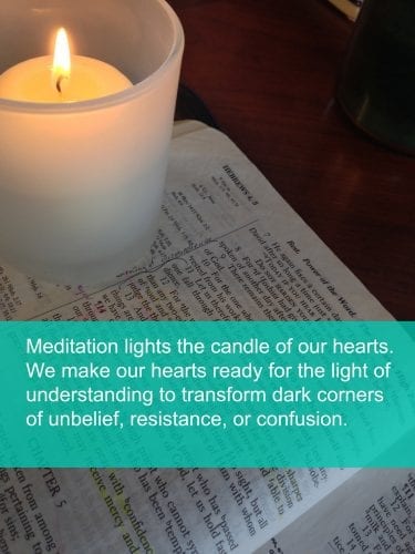 Burning candle provides light for Bible test to illustrate how meditating on the Bible gives light to our understanding.