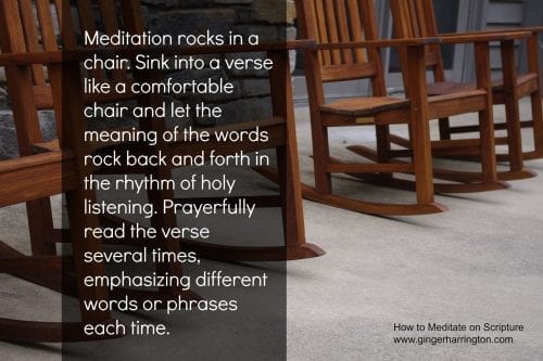 Rocking chairs on a porch illustrate a quote on how meditating on God's Word is like rocking in a comfortable chair.