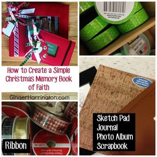 Red photo albums, Christmas ribbon, sketch book show supplies for a meaningful Christmas gift.