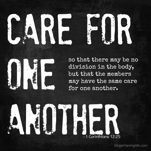 Care for one another, love one another, friendship, relationships, body of Christ