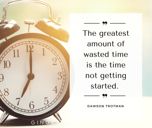 Picture of an alarm clock illustrates a motivating quote on getting started with healthy habits .