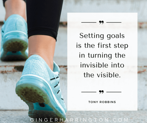 Feet walking up steps demonstrates motivating quote for getting started with goals.