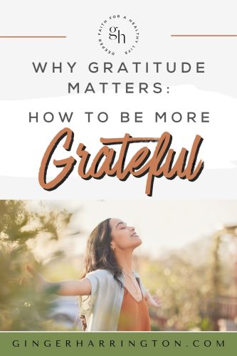 A woman looks up to the sky with arms widespread illustrates a post on how to be grateful.