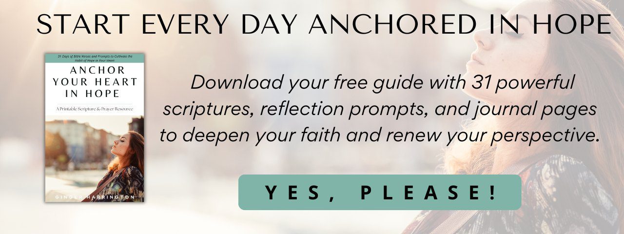 Book cover features woman looking up with eyes shut with mountain in background. Text invites to get free download of 31 Bible verses to inspire hope.