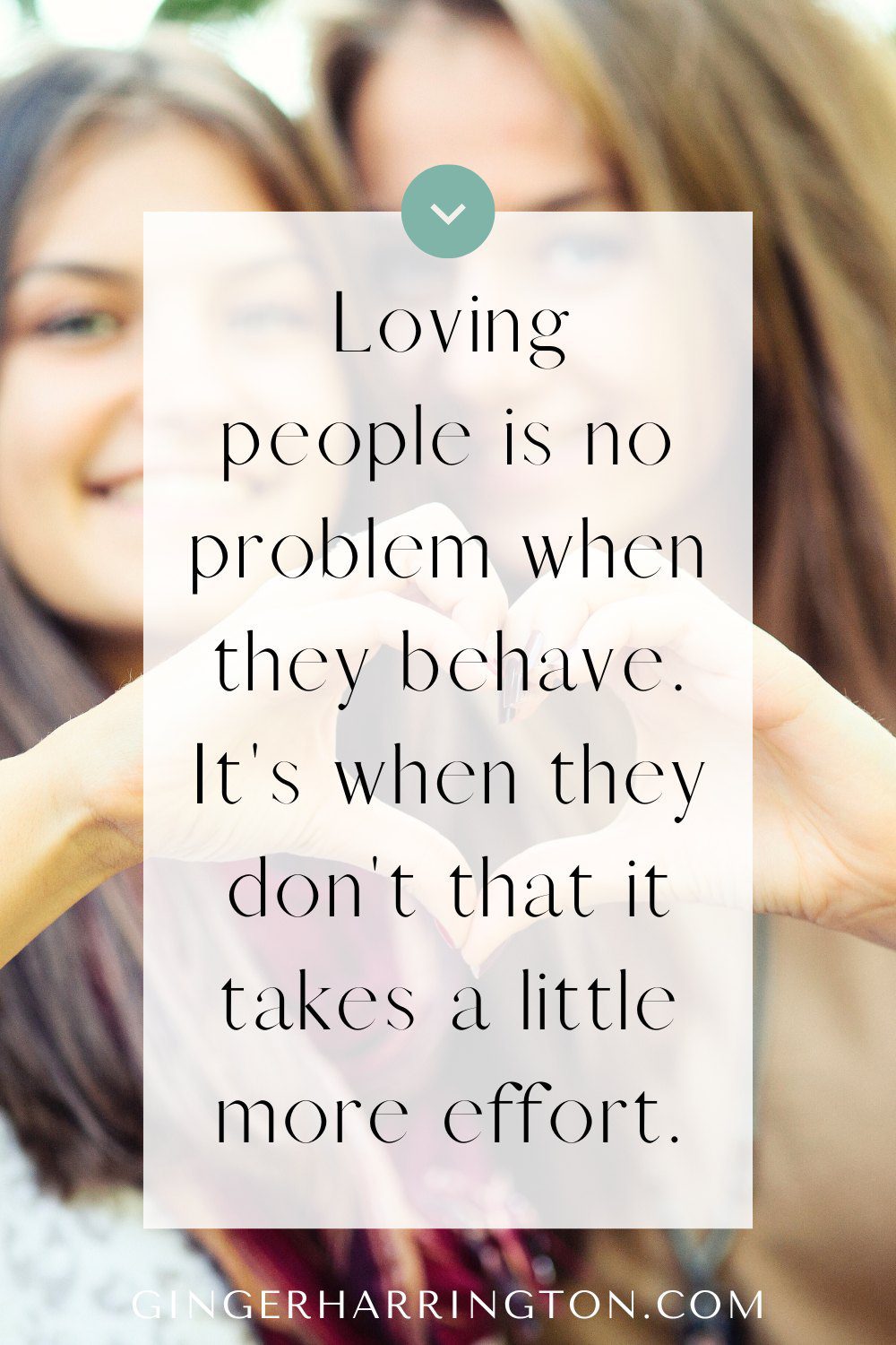 two women make a heart with hands in background of quote on meaningful ways to love others with the love of christ