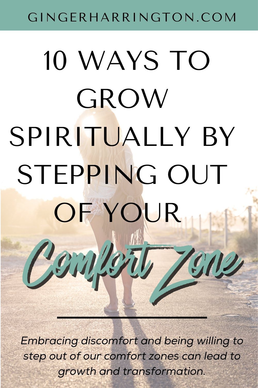 woman stands on road looking at sun to illustrate post on step out of comfort zone for trusting god in difficult times