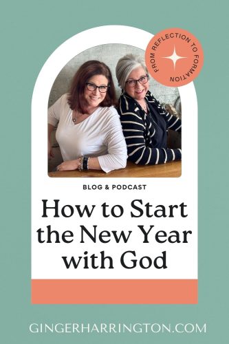Christian blog and podcast graphic titled “How to Start the New Year with God,” featuring two women and the phrase “From Reflection to Formation,” focused on faith-filled reflection and spiritual growth for the new year.